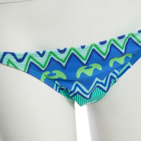 CHIC SPAGHETTI STRAP KNITTED LOW WAIST TRIBAL PRINT TWO PIECE SWIMWEAR FOR WOMEN