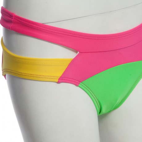 SEXY SPAGHETTI PUSH UP COLOR BLOCK LOW WAIST TWO PIECE SWIMWEAR FOR WOMEN