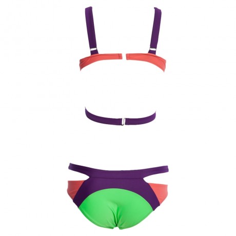 SEXY SPAGHETTI PUSH UP COLOR BLOCK LOW WAIST TWO PIECE SWIMWEAR FOR WOMEN