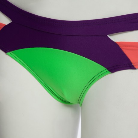 SEXY SPAGHETTI PUSH UP COLOR BLOCK LOW WAIST TWO PIECE SWIMWEAR FOR WOMEN