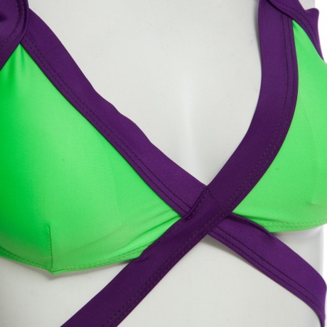 SEXY SPAGHETTI PUSH UP COLOR BLOCK LOW WAIST TWO PIECE SWIMWEAR FOR WOMEN