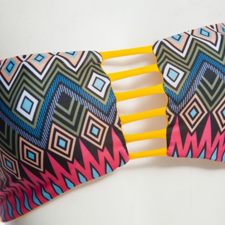 SEXY PRINTED TUBE TOP   LOW WAIST COTTON BLEND BRIEFS TWO PIECE BIKINI SET FOR WOMEN