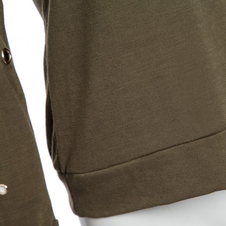 CASUAL ROUND COLLAR LONG SLEEVE BUTTON RIVET ZIPPER DESIGN T-SHIRT FOR WOMEN
