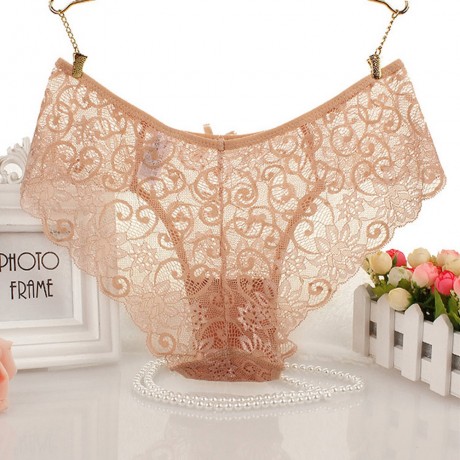 SEXY MIDDLE WAIST HOLLOW OUT LACE PATCHWORK DESIGN SOLID COLOR PANTIES FOR WOMEN