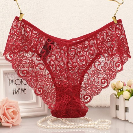 SEXY MIDDLE WAIST HOLLOW OUT LACE PATCHWORK DESIGN SOLID COLOR PANTIES FOR WOMEN