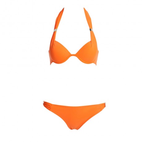 SEXY HALTER PUSH UP PURE COLOR BRA   LOW WAIST BRIEFS TWO PIECE BIKINI SET FOR WOMEN