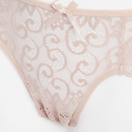 SEXY MIDDLE WAIST HOLLOW OUT LACE PATCHWORK DESIGN SOLID COLOR PANTIES FOR WOMEN