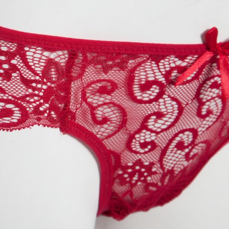 SEXY MIDDLE WAIST HOLLOW OUT LACE PATCHWORK DESIGN SOLID COLOR PANTIES FOR WOMEN