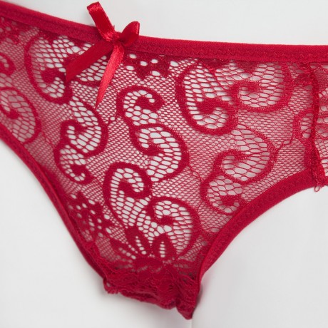 SEXY MIDDLE WAIST HOLLOW OUT LACE PATCHWORK DESIGN SOLID COLOR PANTIES FOR WOMEN