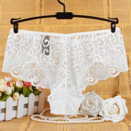 SEXY MIDDLE WAIST HOLLOW OUT LACE PATCHWORK DESIGN SOLID COLOR PANTIES FOR WOMEN