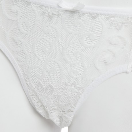 SEXY MIDDLE WAIST HOLLOW OUT LACE PATCHWORK DESIGN SOLID COLOR PANTIES FOR WOMEN