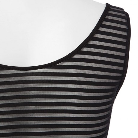 ACTIVE U-NECK STRIPES SEE-THROUGH TANK TOP   ELASTIC WAIST CAPRI LEGGINGS TWINSET FOR WOME