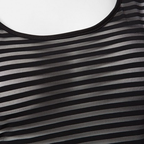 ACTIVE U-NECK STRIPES SEE-THROUGH TANK TOP   ELASTIC WAIST CAPRI LEGGINGS TWINSET FOR WOME
