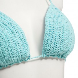 CHIC SPAGHETTI STRAP KNITTED LOW WAIST TRIBAL PRINT TWO PIECE SWIMWEAR FOR WOMEN