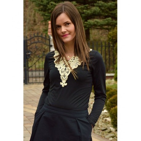 FASHIONABLE V-NECK LACEWORK SPLICING LONG SLEEVE WOMEN'S T-SHIRT