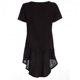 TRENDY ROUND COLLAR SHORT SLEEVE ASYMMETRIC SOLID COLOR SUNDRESS FOR WOMEN