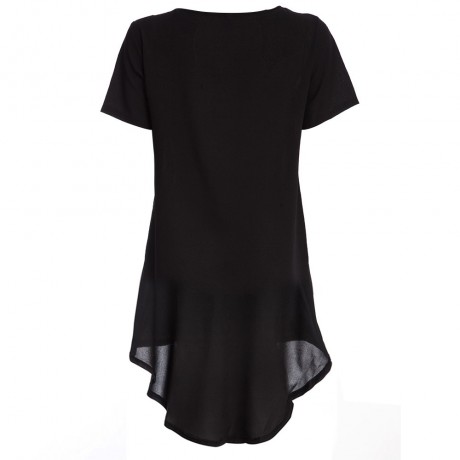 TRENDY ROUND COLLAR SHORT SLEEVE ASYMMETRIC SOLID COLOR SUNDRESS FOR WOMEN