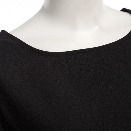 TRENDY ROUND COLLAR SHORT SLEEVE ASYMMETRIC SOLID COLOR SUNDRESS FOR WOMEN
