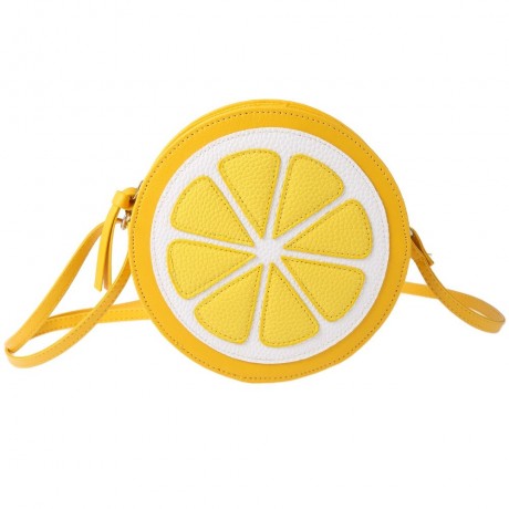 GUAPABIEN ROUND LEMON PATTERN ZIPPER CROSSBODY SHOULDER DUAL PURPOSE MINI BAGS FOR LADIES