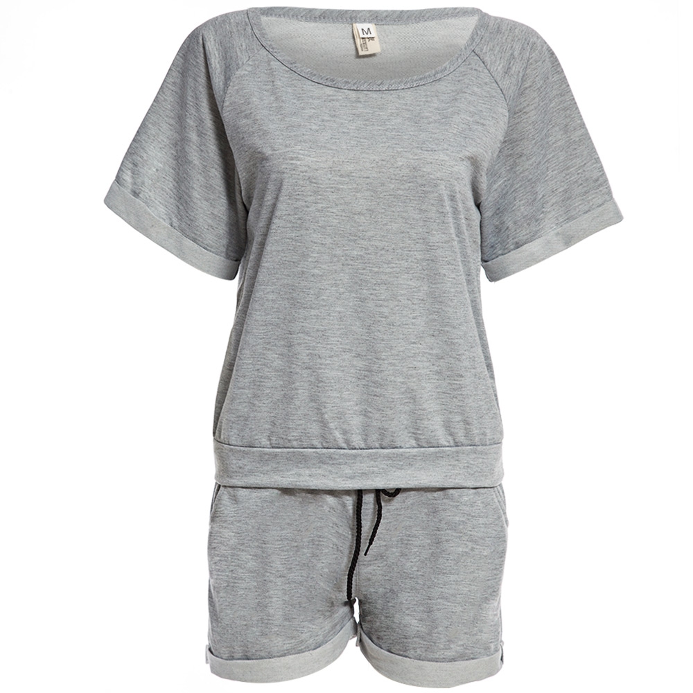 ACTIVE ROUND COLLAR SHORT SLEEVE PATCHWORK TOP ELASTIC WAIST DRAWSTRING WITN POCKET SHOR ACTIVE ROUND COLLAR SHORT SLEEVE PATCHWORK TOP ELASTIC WAIST DRAWSTRING WITN POCKET SHOR