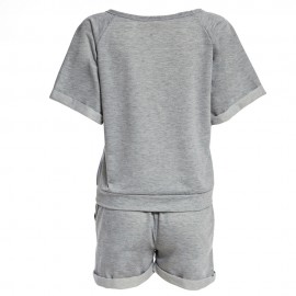 ACTIVE ROUND COLLAR SHORT SLEEVE PATCHWORK TOP   ELASTIC WAIST DRAWSTRING WITN POCKET SHOR
