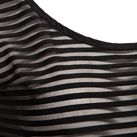 ACTIVE U-NECK STRIPES SEE-THROUGH TANK TOP   ELASTIC WAIST CAPRI LEGGINGS TWINSET FOR WOME