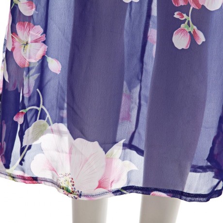 STYLISH V-NECK FLORAL PRINT SPLICED ZIPPERED MAXI DRESS FOR WOMEN