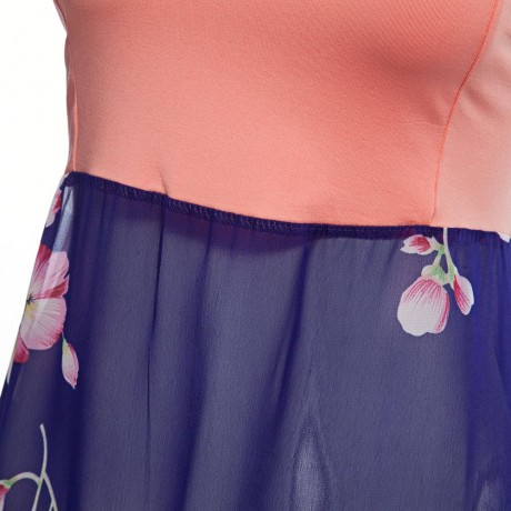 STYLISH V-NECK FLORAL PRINT SPLICED ZIPPERED MAXI DRESS FOR WOMEN