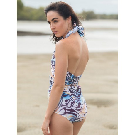 FASHIONABLE HALTER PRINT HIGH-WAISTED BIKINI SET FOR WOMEN