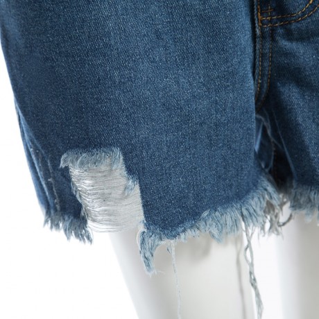 TRENDY HIGH WAIST HOLE TASSEL FRONT SINGLE-BREASTED WITH POCKET DENIM HOT PANTS FOR WOMEN