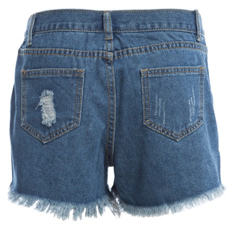 TRENDY HIGH WAIST HOLE TASSEL FRONT SINGLE-BREASTED WITH POCKET DENIM HOT PANTS FOR WOMEN