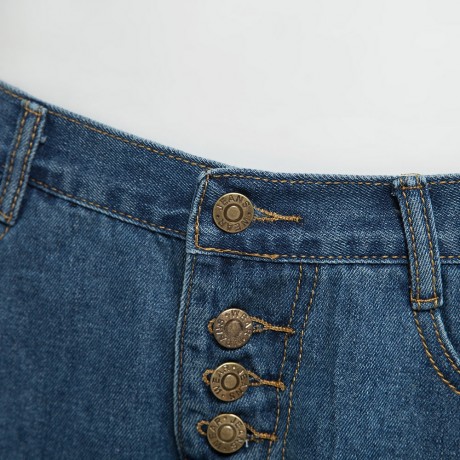 TRENDY HIGH WAIST HOLE TASSEL FRONT SINGLE-BREASTED WITH POCKET DENIM HOT PANTS FOR WOMEN
