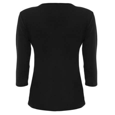 BRIEF PLUNGING NECK THREE QUARTER SLEEVE ZIPPER SOLID COLOR T-SHIRT FOR WOMEN