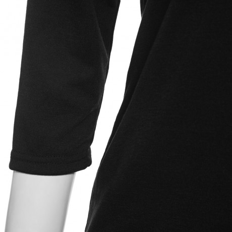 BRIEF PLUNGING NECK THREE QUARTER SLEEVE ZIPPER SOLID COLOR T-SHIRT FOR WOMEN