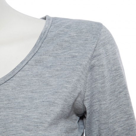 BRIEF PLUNGING NECK THREE QUARTER SLEEVE ZIPPER SOLID COLOR T-SHIRT FOR WOMEN