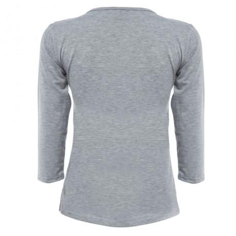BRIEF PLUNGING NECK THREE QUARTER SLEEVE ZIPPER SOLID COLOR T-SHIRT FOR WOMEN