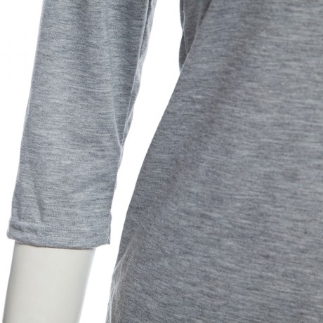 BRIEF PLUNGING NECK THREE QUARTER SLEEVE ZIPPER SOLID COLOR T-SHIRT FOR WOMEN