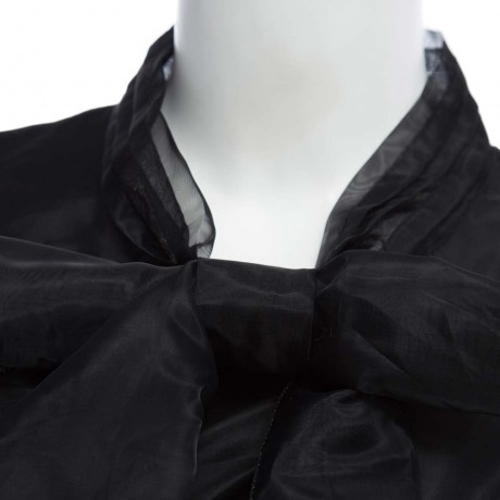 SWEET FOLD MANDARIN COLLAR SLEEVELESS BOWTIE BACK BUTTON SOLID COLOR ORGANZA T-SHIRT FOR W