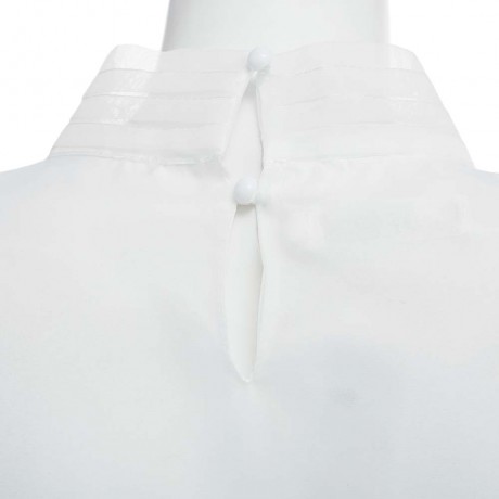 SWEET FOLD MANDARIN COLLAR SLEEVELESS BOWTIE BACK BUTTON SOLID COLOR ORGANZA T-SHIRT FOR W