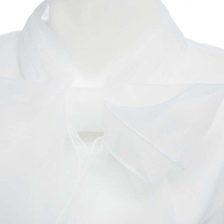 SWEET FOLD MANDARIN COLLAR SLEEVELESS BOWTIE BACK BUTTON SOLID COLOR ORGANZA T-SHIRT FOR W