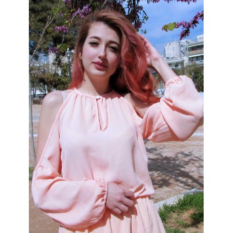 COLD SHOULDER HOLLOW OUT LONG SLEEVE CLUB DRESS
