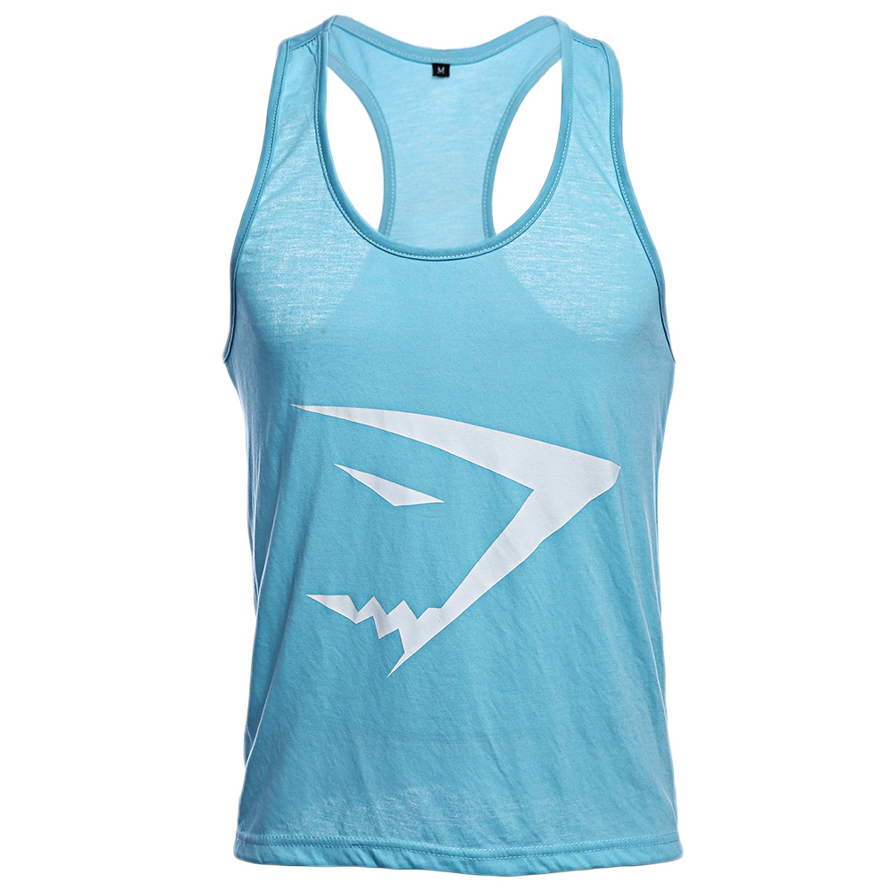 ACTIVE SCOOP COLLAR PRINTED COTTON BLEND RACERBACK GYM TANK FOR MEN