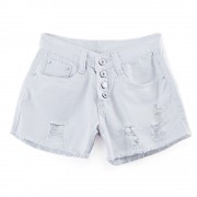 TRENDY HIGH WAIST HOLE TASSEL FRONT SINGLE-BREASTED WITH POCKET DENIM HOT PANTS FOR WOMEN