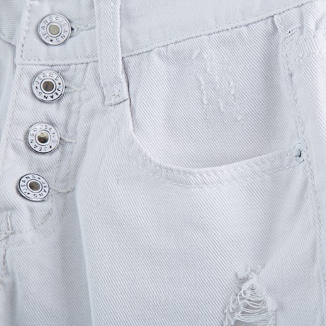 TRENDY HIGH WAIST HOLE TASSEL FRONT SINGLE-BREASTED WITH POCKET DENIM HOT PANTS FOR WOMEN
