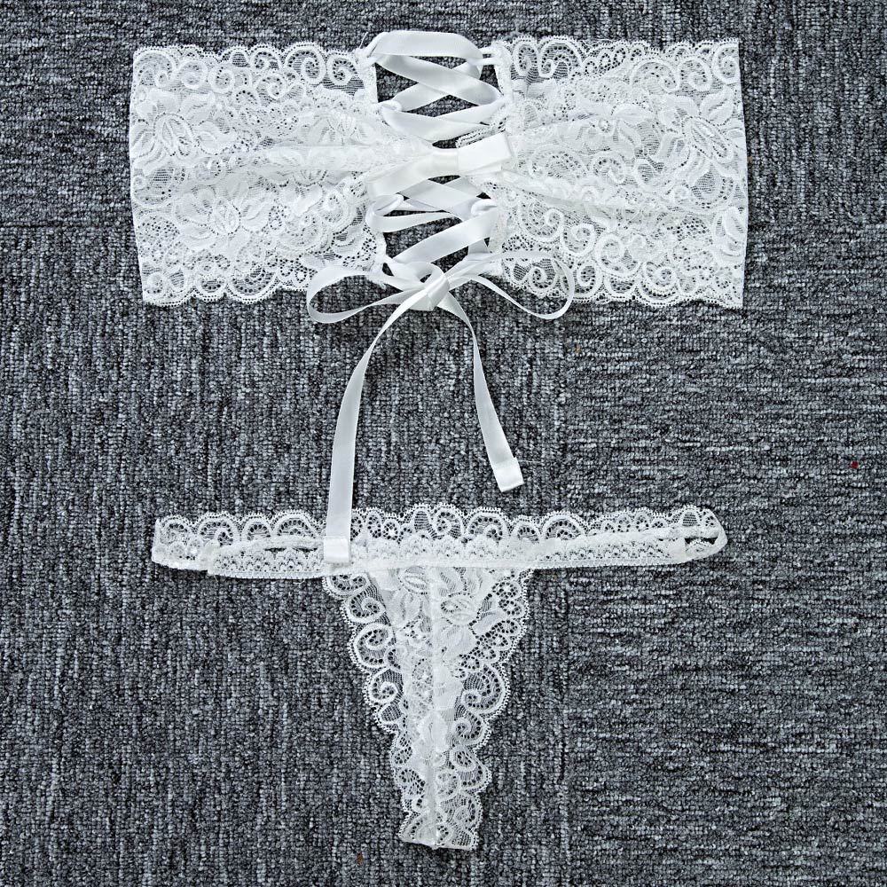 SEXY LACEWORK BOWTIE PUSH UP STRAPLESS BACK BANDAGE BRA   LOW ELASTIC WAIST T-BACK HOLLOW 