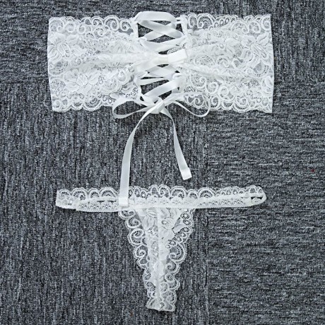 SEXY LACEWORK BOWTIE PUSH UP STRAPLESS BACK BANDAGE BRA   LOW ELASTIC WAIST T-BACK HOLLOW 