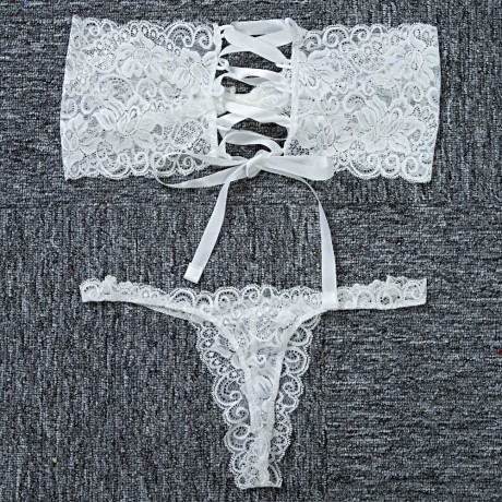 SEXY LACEWORK BOWTIE PUSH UP STRAPLESS BACK BANDAGE BRA   LOW ELASTIC WAIST T-BACK HOLLOW 