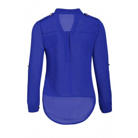 SIMPLE STYLE V-NECK CHIFFON SOLID COLOR LONG SLEEVE WOMEN'S BLOUSE