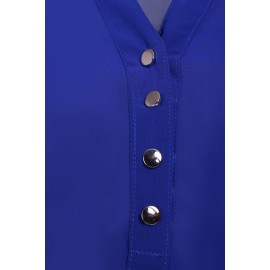 SIMPLE STYLE V-NECK CHIFFON SOLID COLOR LONG SLEEVE WOMEN'S BLOUSE