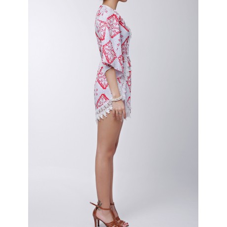 STYLISH PLUNGING NECK PRINTED LACE EMBELLISHED WOMEN'S ROMPER